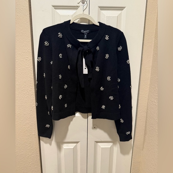 NWT Aqua Bow Embellished Cardigan Black , size Small - Picture 8 of 15